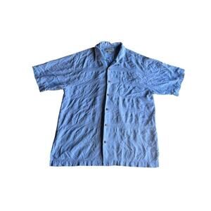 Tommy Bahama Jacquard Palm Trees Men's Button Up Silk Shirt Baby Blue Size Large